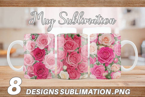 Mug Wrap Pink Rose Pattern Sublimation artnoy 