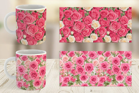 Mug Wrap Pink Rose Pattern Sublimation artnoy 