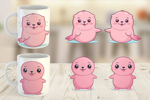 Mug Wrap Pink Seal Valentine Sublimation artnoy 