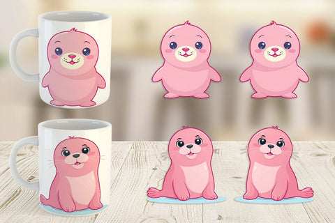 Mug Wrap Pink Seal Valentine Sublimation artnoy 