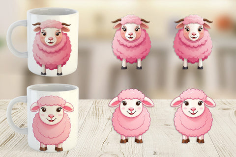 Mug Wrap Pink Sheep Valentine Sublimation artnoy 