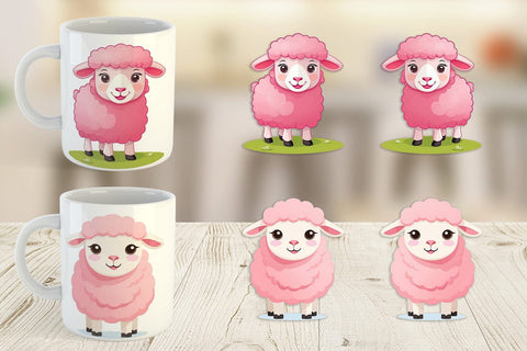 Mug Wrap Pink Sheep Valentine Sublimation artnoy 