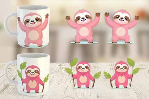 Mug Wrap Pink Sloth Valentine Sublimation artnoy 