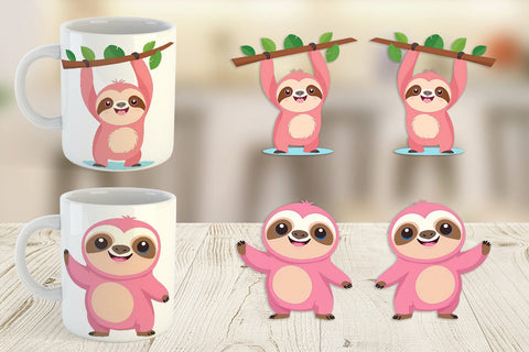 Mug Wrap Pink Sloth Valentine Sublimation artnoy 