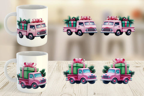 Mug Wrap Pink Truck Christmas Sublimation artnoy 