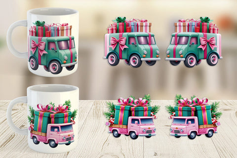 Mug Wrap Pink Truck Christmas Sublimation artnoy 