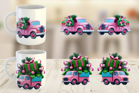 Mug Wrap Pink Truck Christmas Sublimation artnoy 