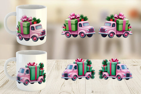 Mug Wrap Pink Truck Christmas Sublimation artnoy 