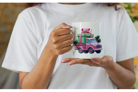 Mug Wrap Pink Truck Christmas Sublimation artnoy 