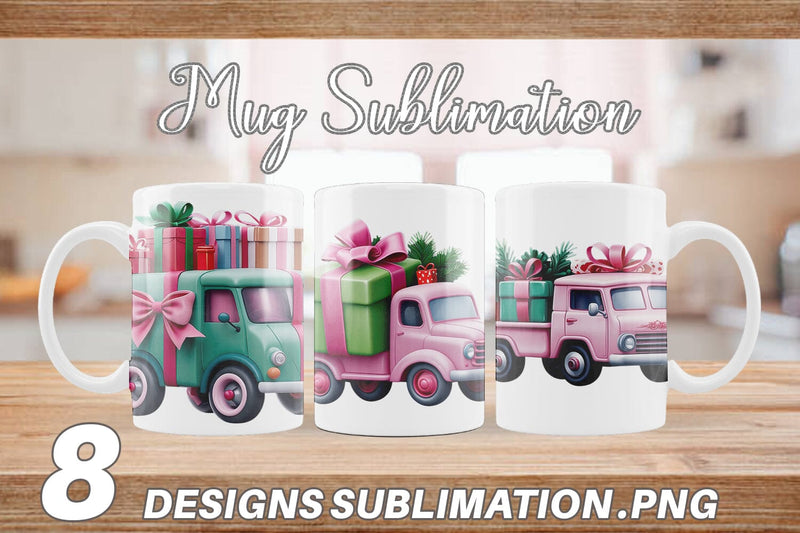 Mug Wrap Pink Truck Christmas Sublimation artnoy 