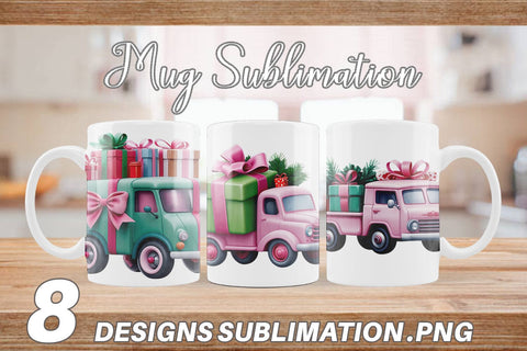 Mug Wrap Pink Truck Christmas Sublimation artnoy 