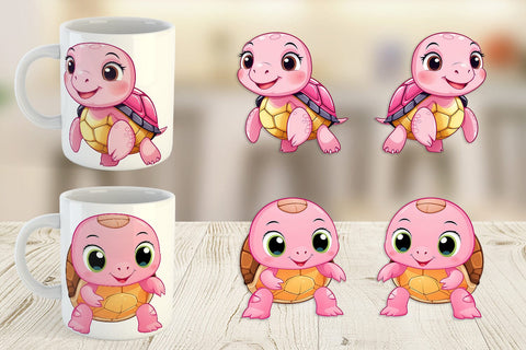 Mug Wrap Pink Turtle Valentine Sublimation artnoy 
