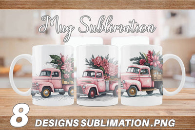 Mug Wrap Pink Vintage Pickup Truck Sublimation artnoy 