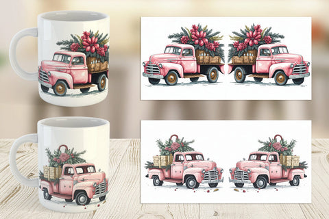 Mug Wrap Pink Vintage Pickup Truck Sublimation artnoy 
