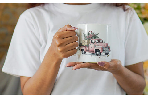 Mug Wrap Pink Vintage Pickup Truck Sublimation artnoy 