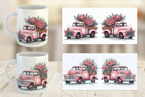 Mug Wrap Pink Vintage Pickup Truck Sublimation artnoy 