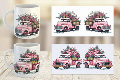 Mug Wrap Pink Vintage Pickup Truck Sublimation artnoy 