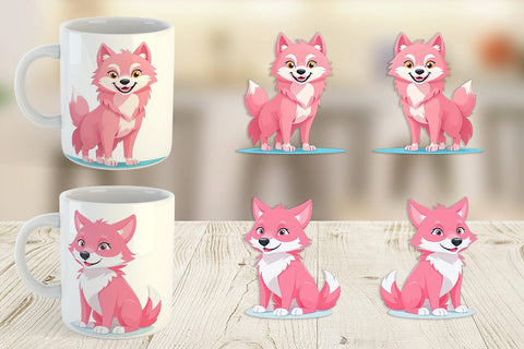 Mug Wrap Pink Wolf Valentine Sublimation artnoy 