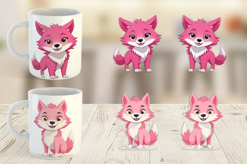 Mug Wrap Pink Wolf Valentine Sublimation artnoy 