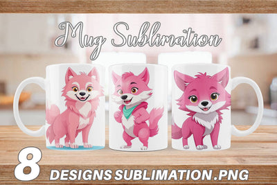 Mug Wrap Pink Wolf Valentine Sublimation artnoy 