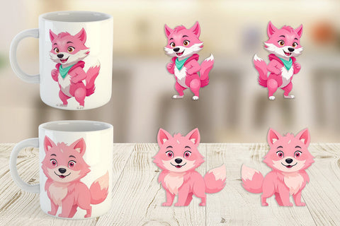 Mug Wrap Pink Wolf Valentine Sublimation artnoy 