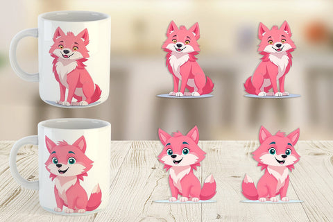Mug Wrap Pink Wolf Valentine Sublimation artnoy 