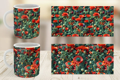 Mug Wrap Poppy Flower Pattern Sublimation artnoy 