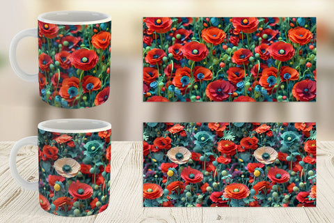Mug Wrap Poppy Flower Pattern Sublimation artnoy 