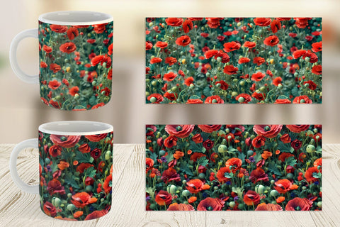 Mug Wrap Poppy Flower Pattern Sublimation artnoy 