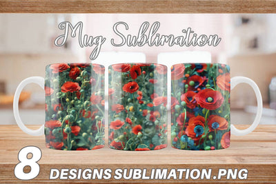 Mug Wrap Poppy Flower Pattern Sublimation artnoy 