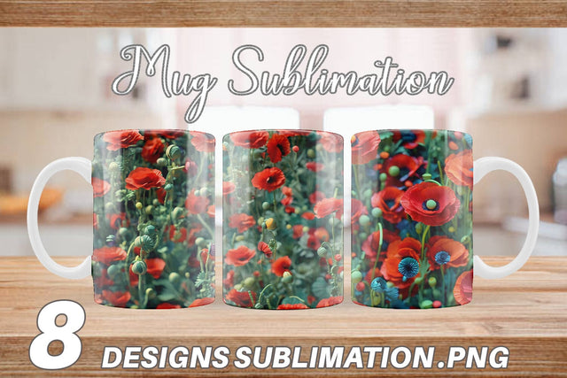 Mug Wrap Poppy Flower Pattern Sublimation artnoy 