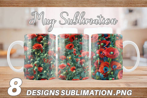 Mug Wrap Poppy Flower Pattern Sublimation artnoy 