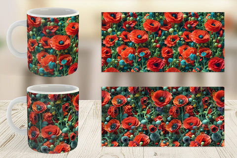 Mug Wrap Poppy Flower Pattern Sublimation artnoy 