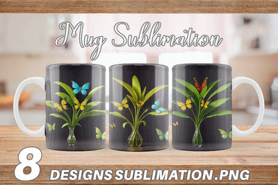 Mug Wrap Pot Plants and Butterfly Sublimation artnoy 