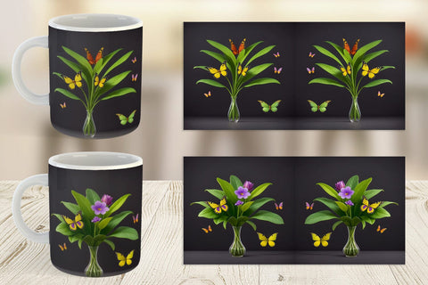 Mug Wrap Pot Plants and Butterfly Sublimation artnoy 