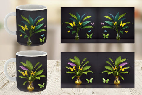 Mug Wrap Pot Plants and Butterfly Sublimation artnoy 