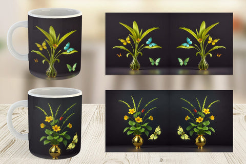 Mug Wrap Pot Plants and Butterfly Sublimation artnoy 