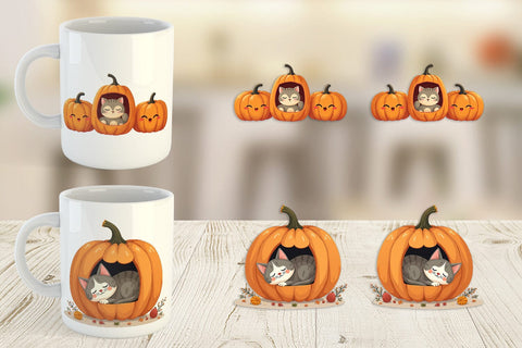 Mug Wrap Pumpkin Cats Fall Sublimation artnoy 