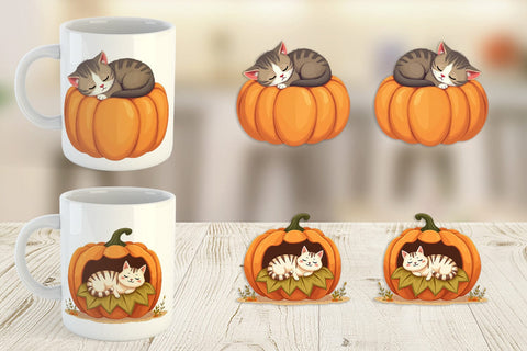 Mug Wrap Pumpkin Cats Fall Sublimation artnoy 