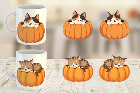 Mug Wrap Pumpkin Cats Fall Sublimation artnoy 