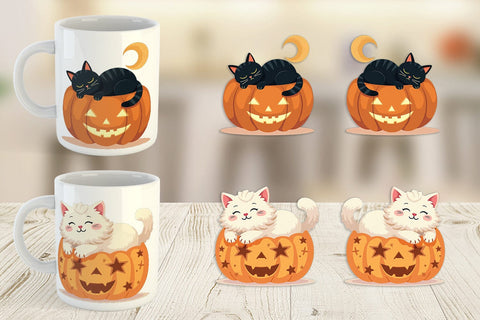 Mug Wrap Pumpkin Cats Fall Sublimation artnoy 