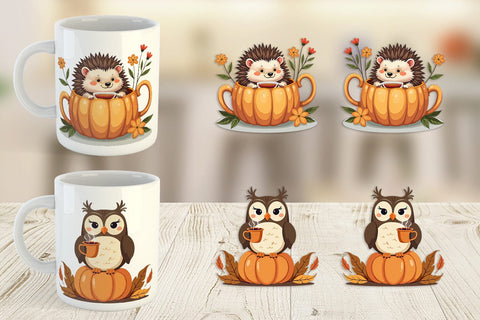 Mug Wrap Pumpkin Tea Animals Sublimation artnoy 