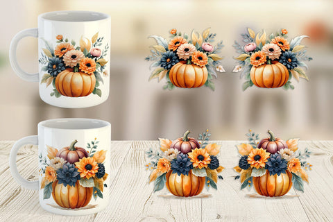 Mug Wrap Pumpkin Watercolor Floral Sublimation artnoy 
