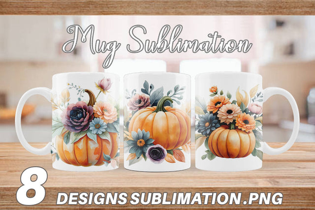 Mug Wrap Pumpkin Watercolor Floral Sublimation artnoy 
