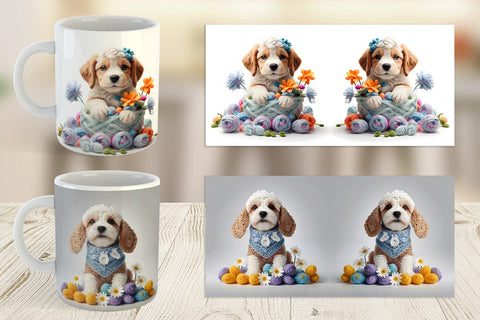 Mug Wrap Puppy Easter Embroidery Sublimation artnoy 