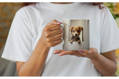 Mug Wrap Puppy Peeks from Wall Sublimation artnoy 