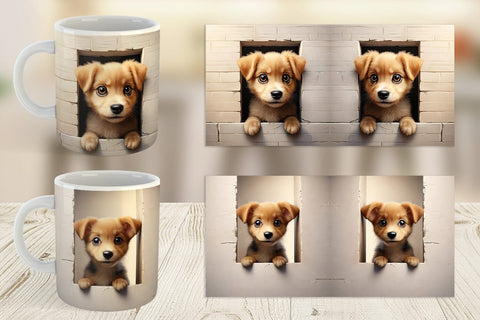 Mug Wrap Puppy Peeks from Wall Sublimation artnoy 