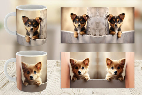 Mug Wrap Puppy Peeks from Wall Sublimation artnoy 