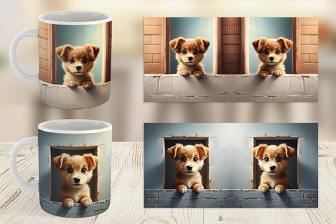 Mug Wrap Puppy Peeks from Wall Sublimation artnoy 