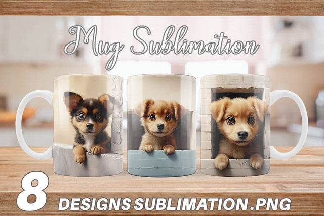 Mug Wrap Puppy Peeks from Wall Sublimation artnoy 